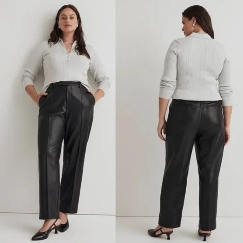 Madewell X Aimee Song Faux Leather Straight Leg High Waist Trouser Size 12 New